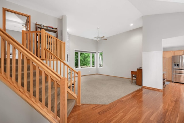 10787 Alison Way, Inver Grove Heights, MN 55077 - staircase featuring ceiling fan, wood finished floors, and recessed lighting