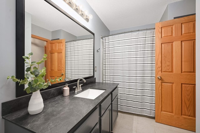 10787 Alison Way, Inver Grove Heights, MN 55077 - full bath featuring vanity, tile patterned flooring, a textured ceiling, and curtained shower