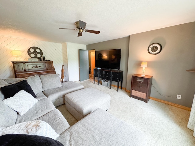 906 Whitford St, Fergus Falls, MN 56537 - carpeted living area featuring a ceiling fan and a textured ceiling
