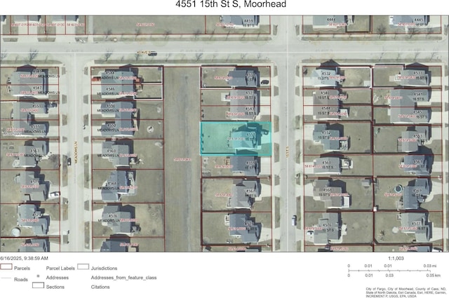 4551 15th St S, Moorhead, MN 56560 - map / location featuring property parcel outlined