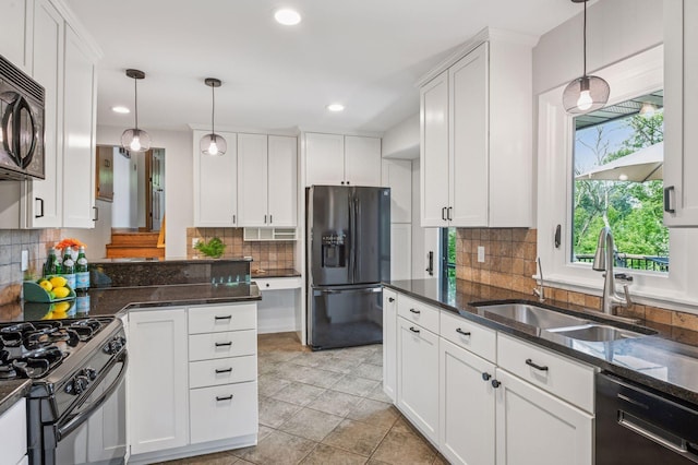 4428 Marlborough Ct, Minnetonka, MN 55345 - kitchen featuring black appliances, backsplash, white cabinetry, and recessed lighting