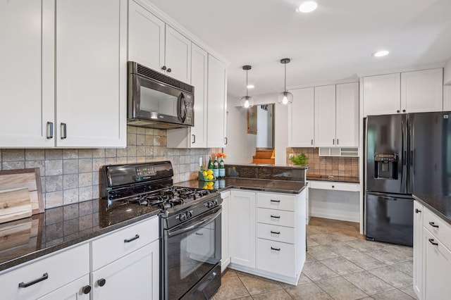 4428 Marlborough Ct, Minnetonka, MN 55345 - kitchen featuring black appliances, white cabinetry, recessed lighting, light tile patterned floors, and decorative backsplash