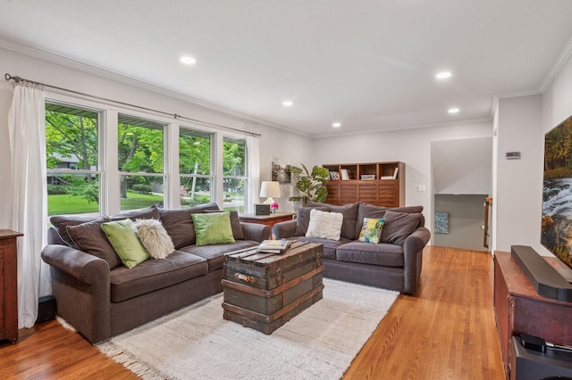 4428 Marlborough Ct, Minnetonka, MN 55345 - living room with wood finished floors, ornamental molding, and recessed lighting