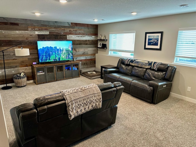 7559 Oday Ln NE, Otsego, MN 55330 - living area featuring wood walls, carpet, and recessed lighting