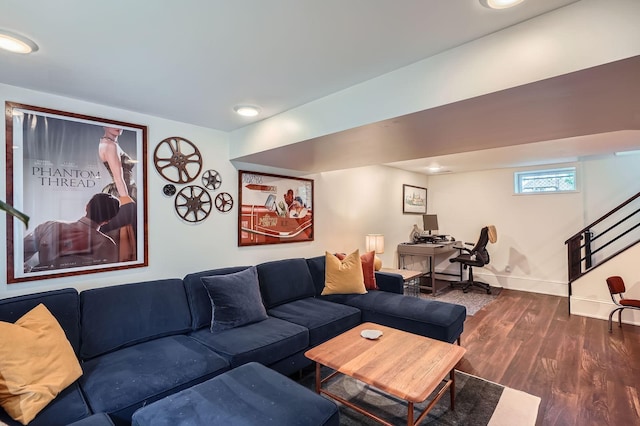 2707 Brighton Ave NE, Minneapolis, MN 55418 - living room featuring dark wood finished floors and stairs