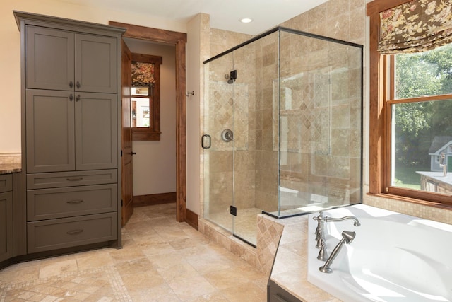 6445 County Road 26, Minnetrista, MN 55364 - full bathroom with a garden tub, a shower stall, and recessed lighting