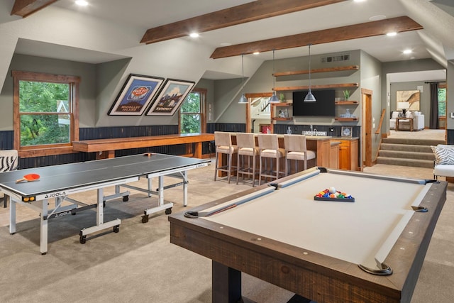 6445 County Road 26, Minnetrista, MN 55364 - recreation room featuring billiards, a dry bar, light colored carpet, and recessed lighting
