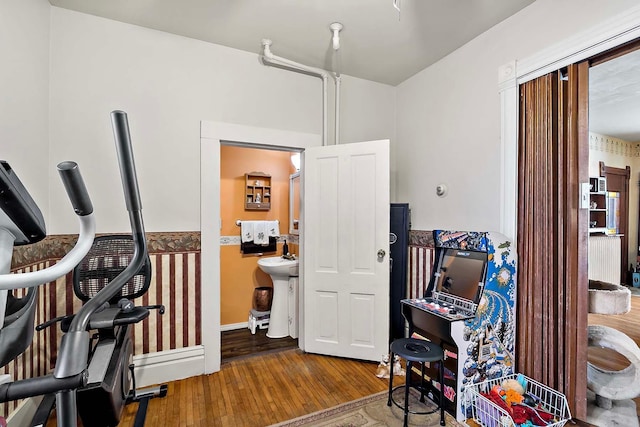 531 2nd St N, Brownton, MN 55312 - exercise room with hardwood / wood-style floors and a sink