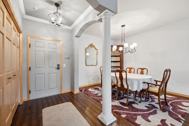 1700 Metro Blvd Unit 210, Edina, MN 55439 - entryway featuring a chandelier, wood finished floors, ornamental molding, and ornate columns