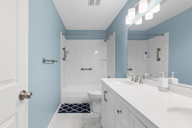 4990 148th Path W, Apple Valley, MN 55124 - bathroom with double vanity, tub / shower combination, and marble look tile flooring