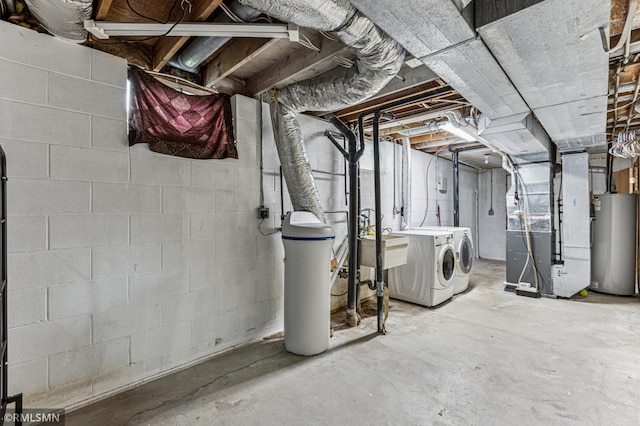 7216 Vinewood Ln N, Maple Grove, MN 55311 - unfinished below grade area with washer and dryer, water heater, a water softener system, and heating unit