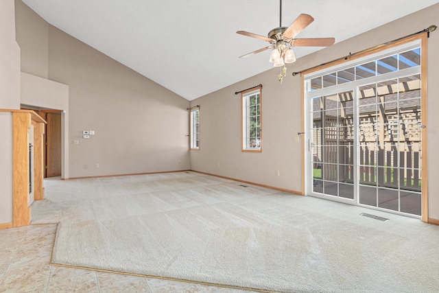 42 Pullman Ave, Saint Paul Park, MN 55071 - carpeted spare room featuring high vaulted ceiling and ceiling fan