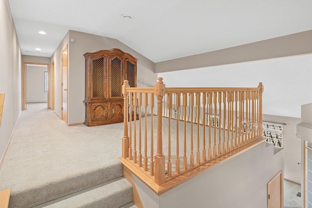 42 Pullman Ave, Saint Paul Park, MN 55071 - stairs featuring carpet floors, recessed lighting, and vaulted ceiling