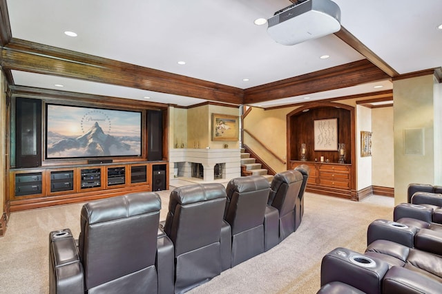 17950 Breezy Point Rd, Woodland, MN 55391 - cinema with light colored carpet, recessed lighting, and ornamental molding