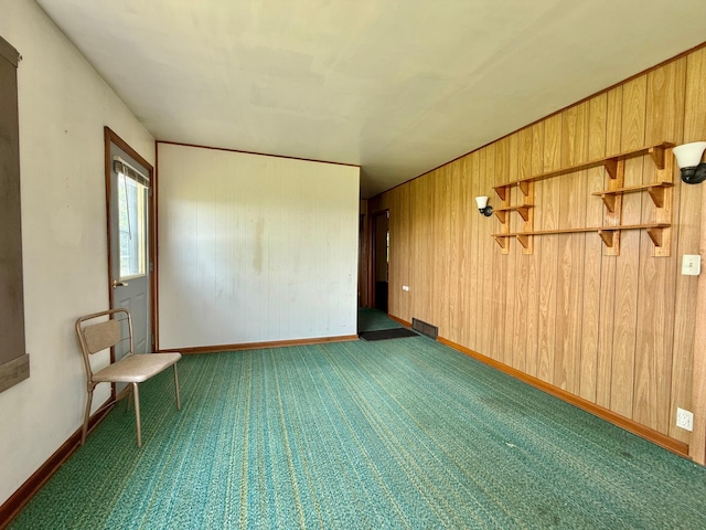 12900 350th Ave SE, Deer Park Twp, MN 56684 - carpeted spare room featuring wood walls and baseboards