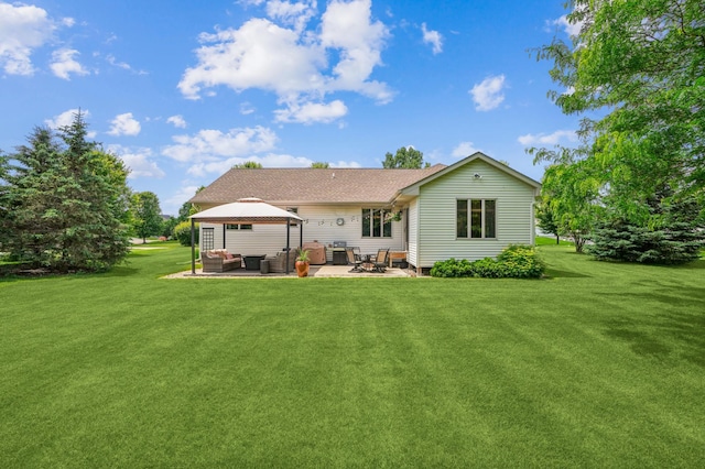 1364 Island View Dr, New Richmond, WI 54017 - rear view of house featuring outdoor lounge area, a patio, a lawn, and a gazebo
