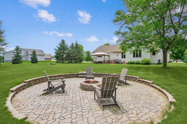 1364 Island View Dr, New Richmond, WI 54017 - view of patio with a fire pit and a gazebo