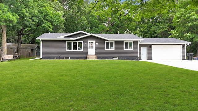 112 3rd St, Luck, WI 54853 - view of front of house with a garage, driveway, a shingled roof, and entry steps