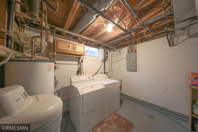 50875 Almond Ave, Nessel Twp, MN 55080 - laundry area with electric panel, washing machine and dryer, and water heater