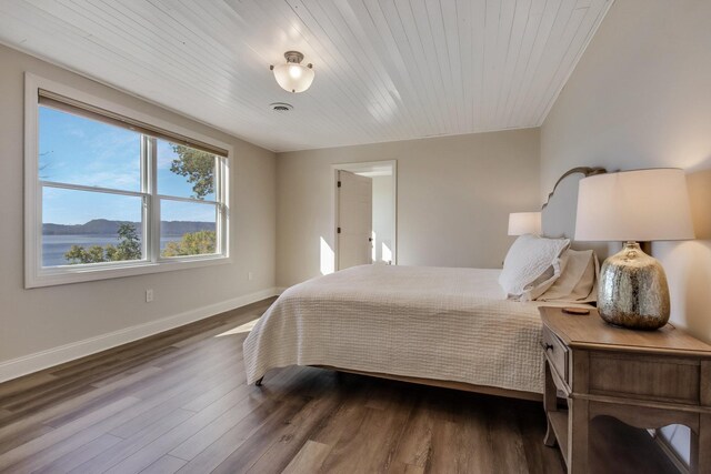 7 3rd St, Pepin, WI 54759 - bedroom with dark wood-style floors and wooden ceiling