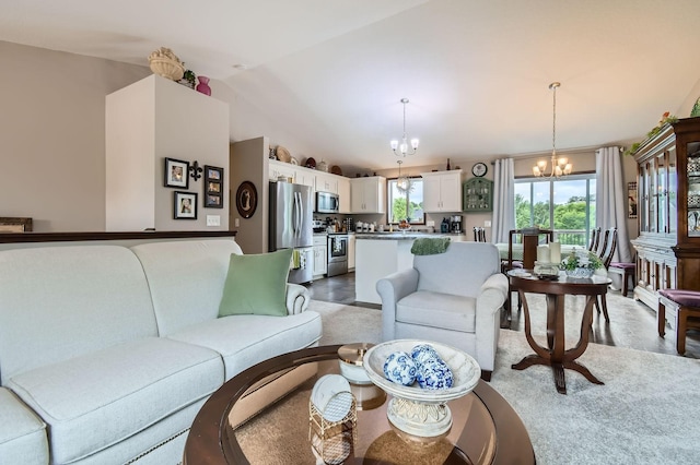 25520 10th St W, Zimmerman, MN 55398 - living area with a chandelier and lofted ceiling
