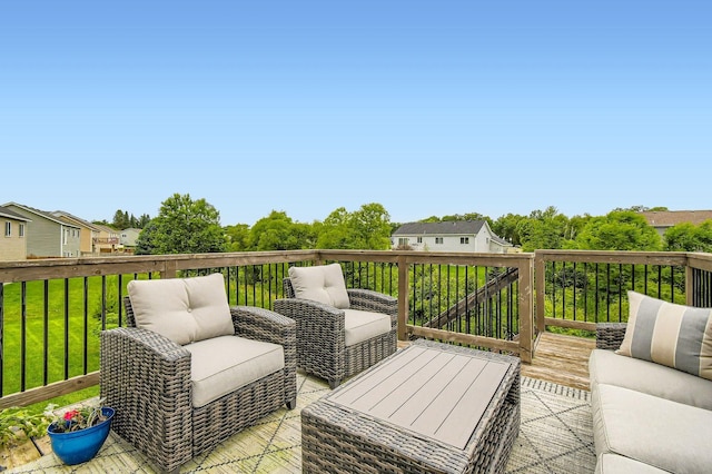 25520 10th St W, Zimmerman, MN 55398 - deck featuring an outdoor living space, a lawn, and a residential view