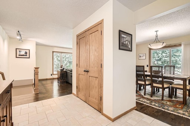 1755 Ranier Ln N, Plymouth, MN 55447 - hall featuring a textured ceiling, healthy amount of natural light, and track lighting