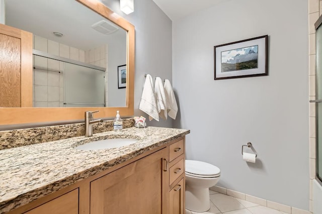 1755 Ranier Ln N, Plymouth, MN 55447 - full bathroom featuring vanity, a shower with door, and tile patterned flooring