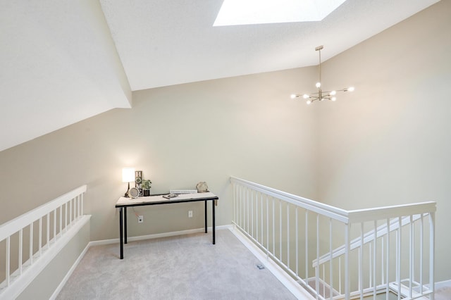 2145 Shenandoah Ct Unit D, Plymouth, MN 55447 - office featuring a skylight, lofted ceiling, a chandelier, and carpet