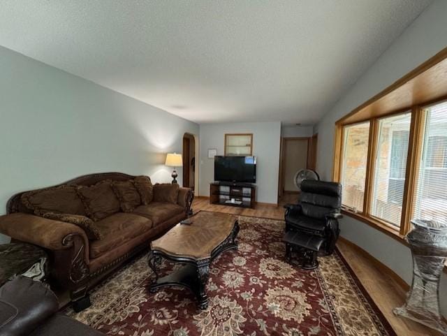 137 20th Ave S, Saint Cloud, MN 56301 - living room with wood finished floors, arched walkways, and a textured ceiling