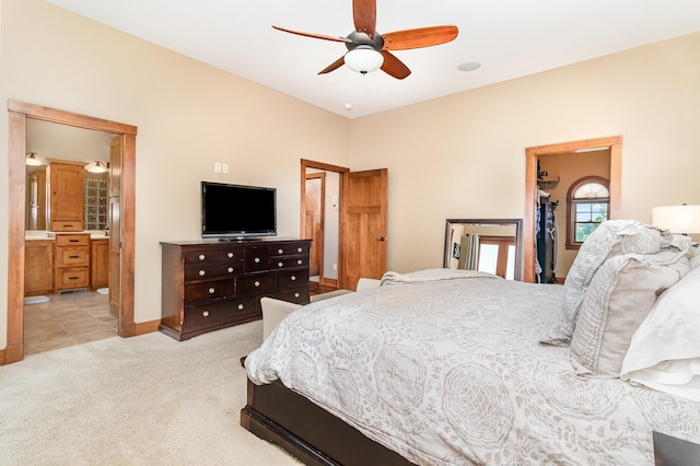 19270 Foxfield Dr, Credit River Twp, MN 55372 - bedroom with light carpet, ceiling fan, and ensuite bathroom