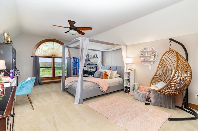 19270 Foxfield Dr, Credit River Twp, MN 55372 - bedroom with carpet flooring, vaulted ceiling, and a ceiling fan