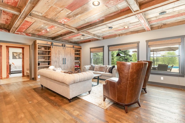 19270 Foxfield Dr, Credit River Twp, MN 55372 - living room featuring hardwood / wood-style floors and a barn door