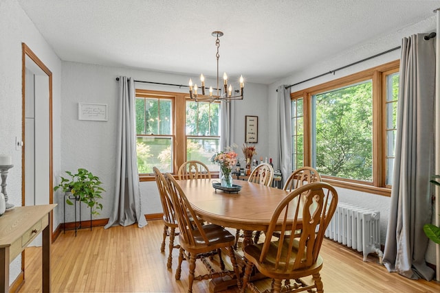123 Franklin Ave, Owatonna, MN 55060 - dining area featuring a chandelier, light wood-style floors, healthy amount of natural light, a textured wall, and a textured ceiling