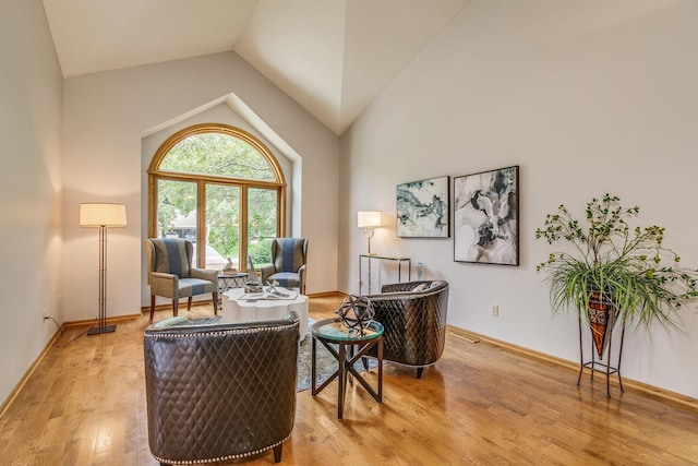 201 75th Ave N, Brooklyn Park, MN 55444 - living area with light wood-style floors and high vaulted ceiling