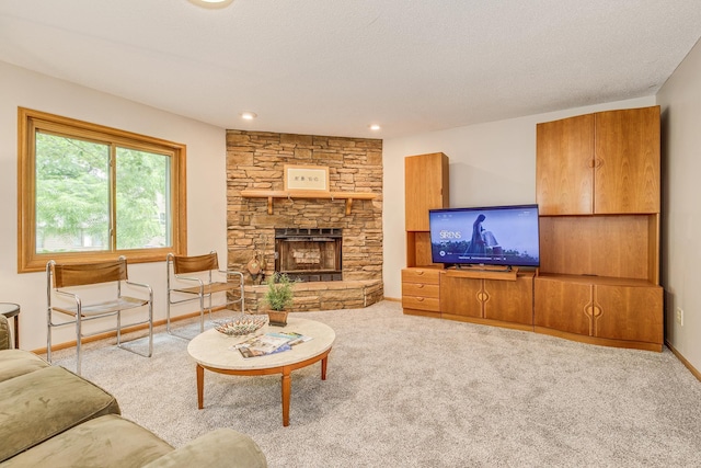 201 75th Ave N, Brooklyn Park, MN 55444 - carpeted living room featuring a stone fireplace and recessed lighting