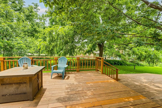 201 75th Ave N, Brooklyn Park, MN 55444 - wooden deck featuring view of scattered trees and a yard