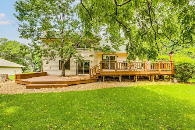 201 75th Ave N, Brooklyn Park, MN 55444 - back of property with a lawn and a wooden deck