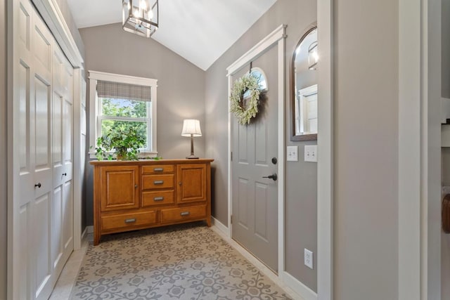 23481 Fontana St NE, Linwood Twp, MN 55079 - entryway featuring vaulted ceiling and light tile patterned floors