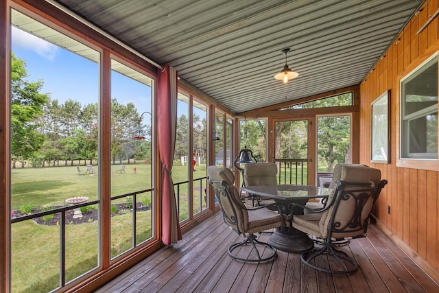 23481 Fontana St NE, Linwood Twp, MN 55079 - sunroom with vaulted ceiling and outdoor dining area