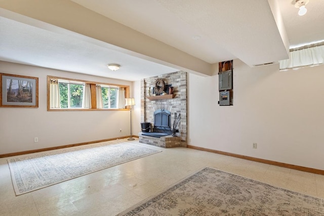 23481 Fontana St NE, Linwood Twp, MN 55079 - unfurnished living room featuring a fireplace and light flooring