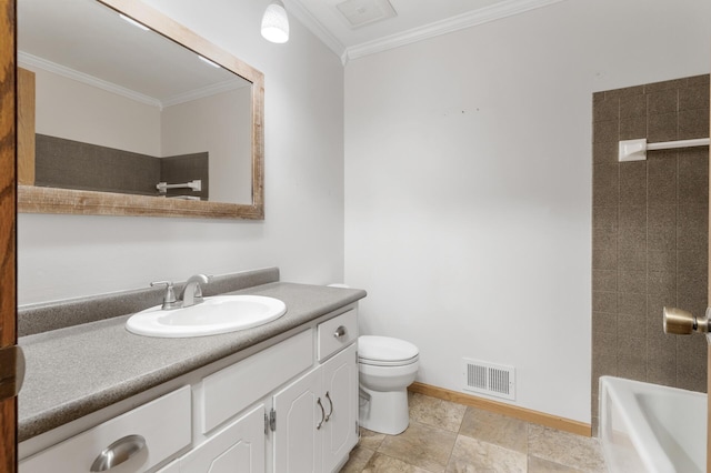 4982 148th Path W, Apple Valley, MN 55124 - bathroom featuring ornamental molding, vanity, and washtub / shower combination