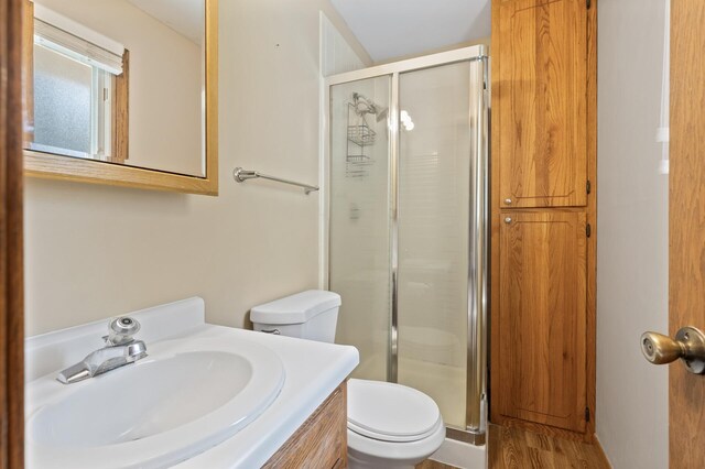 4982 148th Path W, Apple Valley, MN 55124 - bathroom featuring a shower stall, wood finished floors, and vanity