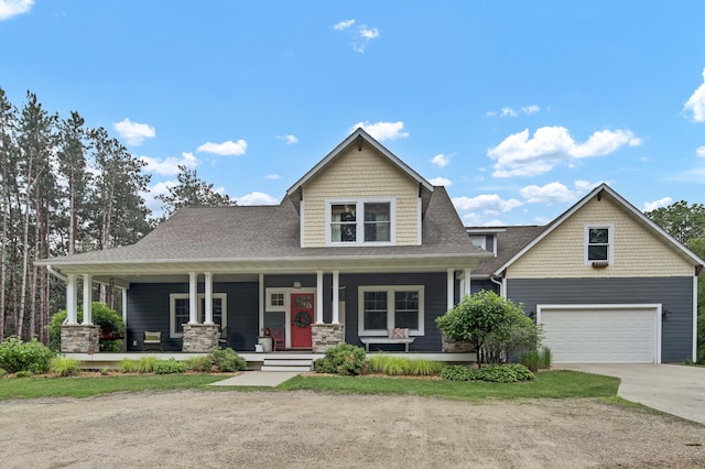 35853 Whispering Pine Way, Florence Twp, MN 55041 - craftsman house featuring driveway, covered porch, a garage, and roof with shingles