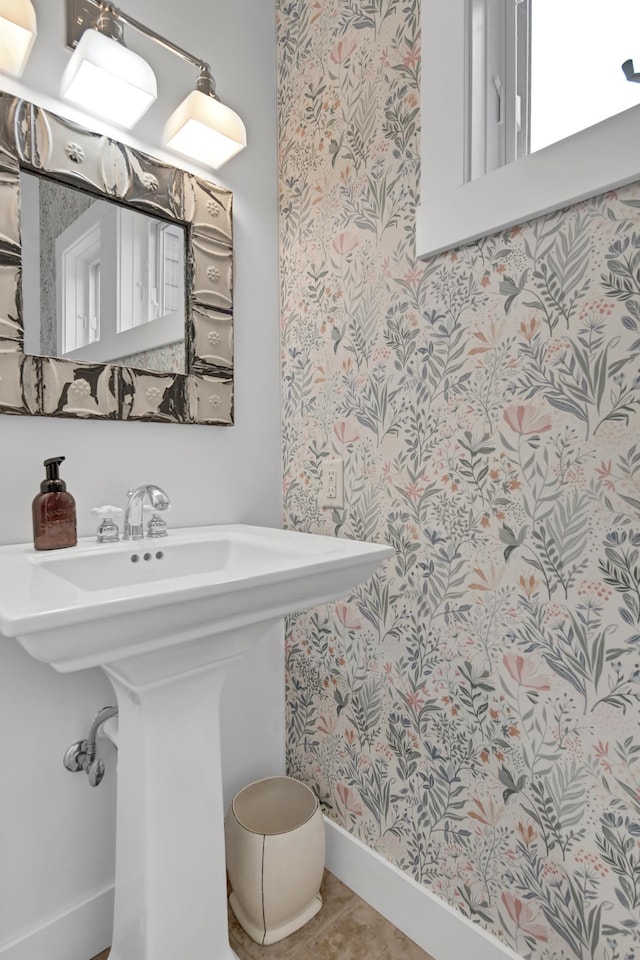 35853 Whispering Pine Way, Florence Twp, MN 55041 - bathroom with wallpapered walls and baseboards