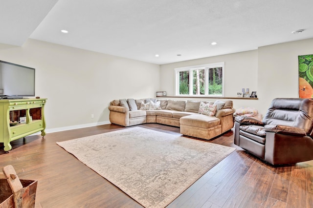 35853 Whispering Pine Way, Florence Twp, MN 55041 - living room with dark wood-type flooring and recessed lighting