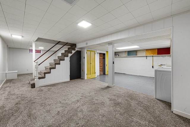 710 Jefferson St, New Ulm, MN 56073 - finished basement with washer / clothes dryer, stairs, and carpet