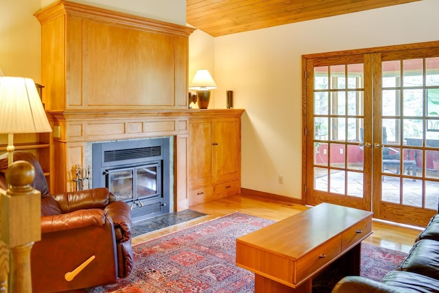 13445 190th Ave NW, Elk River, MN 55330 - living room with a fireplace, light wood-style floors, lofted ceiling, and french doors