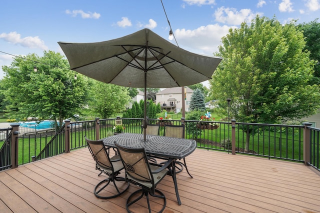 8017 Lismore Cir, Eden Prairie, MN 55347 - wooden terrace featuring outdoor dining space and a yard