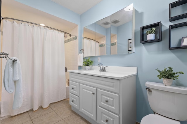 12329 Timber Ln, Maple Grove, MN 55369 - full bathroom featuring vanity, tile patterned flooring, and shower / bathtub combination with curtain